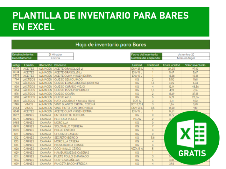 Plantilla De Inventario De Un Bar Excel Gratis 2242